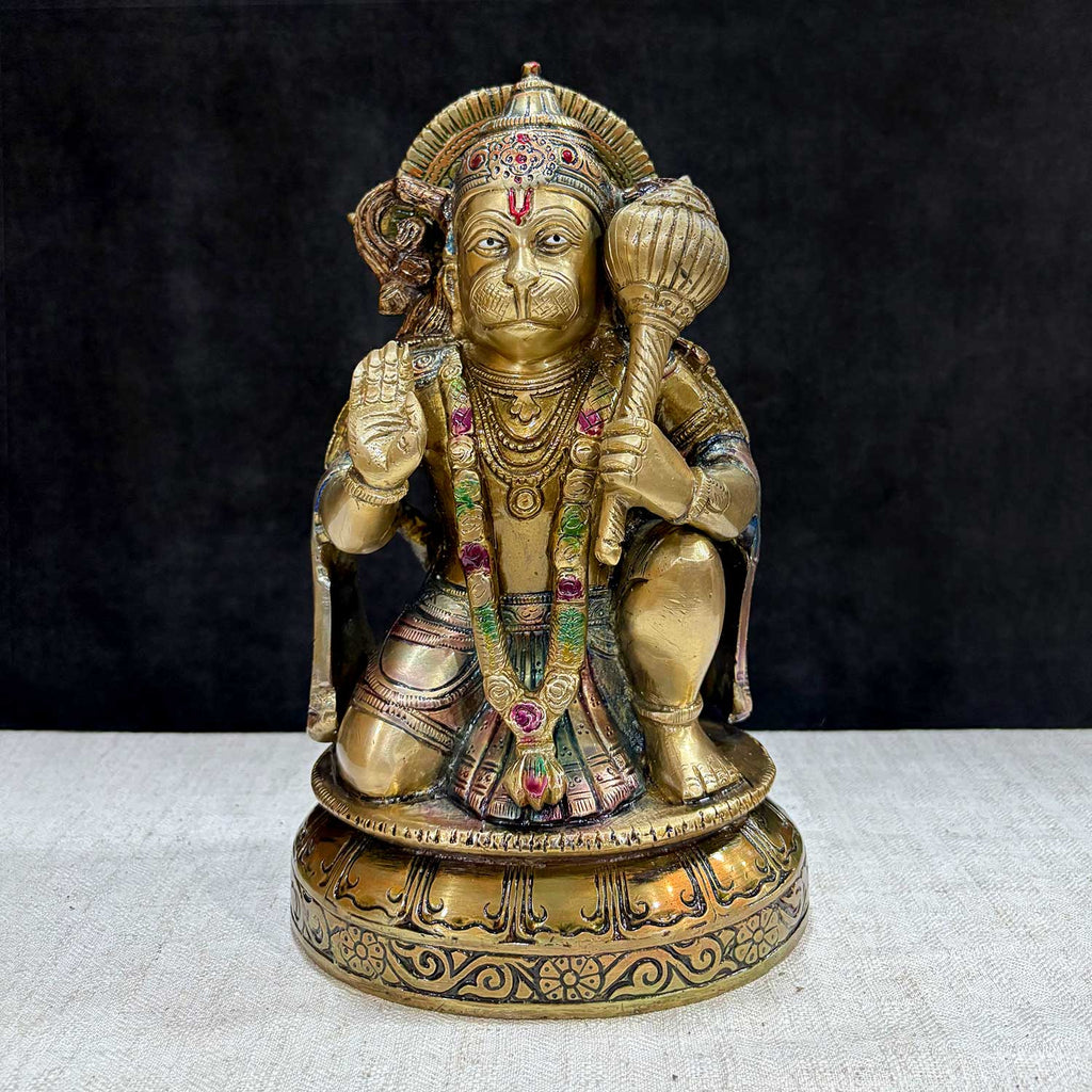 10.6 Inch Brass Hanuman Idol – A majestic brass statue of Lord Hanuman, symbolizing strength, courage, and devotion. Ideal for spiritual protection and enhancing faith in your home temple or altar. India’s Largest Pooja Accessories Brand – www.satvikworld.com
