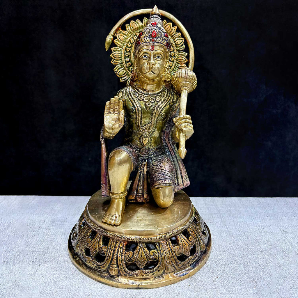 10.6 Inch Divine Brass Hanuman Statue, a symbol of strength, devotion, and protection, perfect for home temples and spiritual spaces. India’s Largest Pooja Accessories Brand – www.satvikworld.com