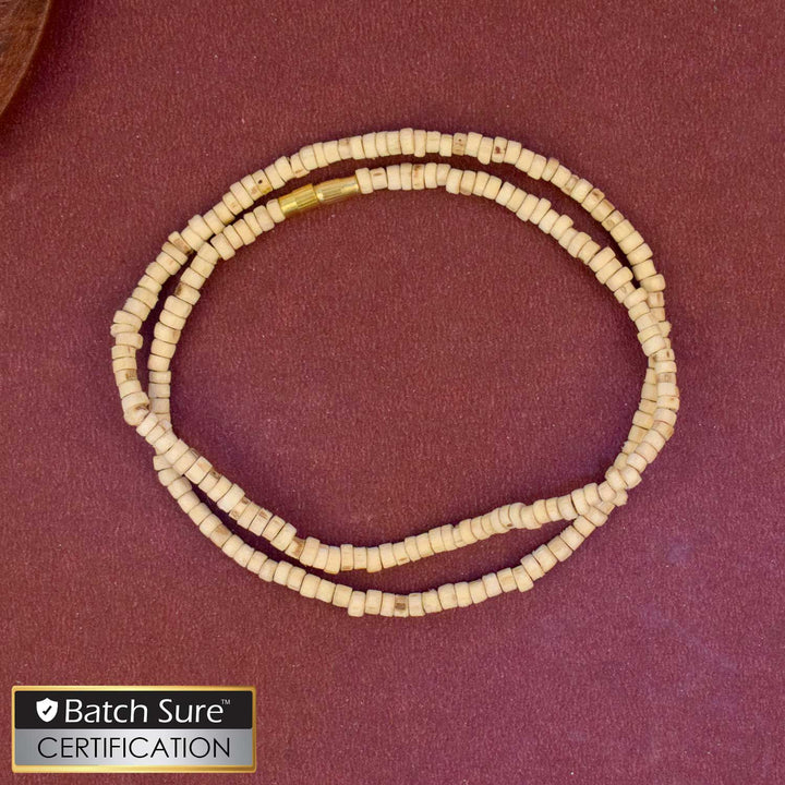 100% Pure 8-inch long Tulsi Kanthi Bead Jap Mala – sacred wooden prayer necklace for chanting, meditation, and spiritual rituals. India’s Premium Jap Mala Store - www.satvikworld.com