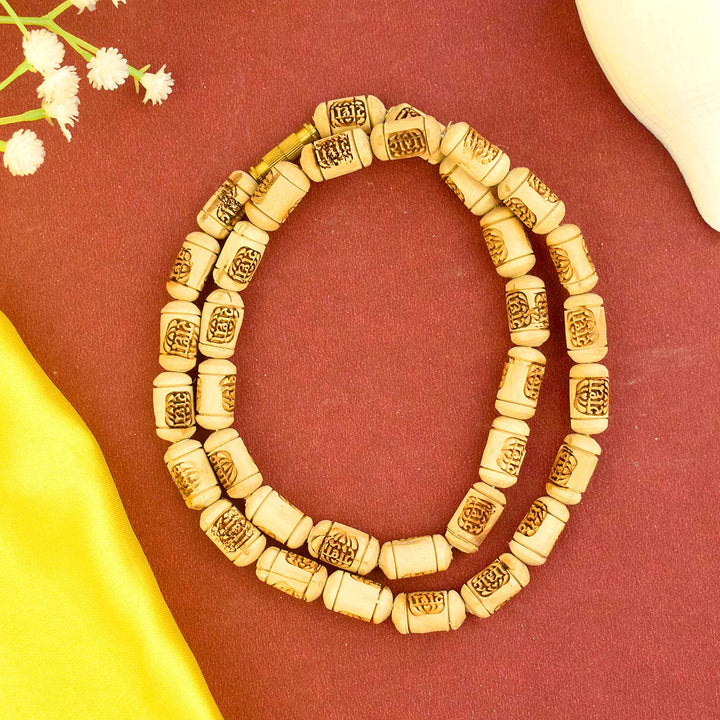 100% Pure Tulsi Wooden Mala with Engraved Radha Locket for Japa and Devotional Use. India’s Largest Brass Idols Brand - www.satvikworld.com 