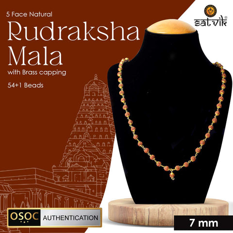 5 Mukhi Brass Capping Natural Rudraksha Mala 100% Original & Certified