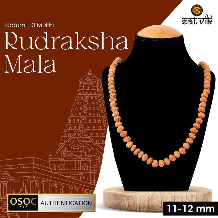Original 10 Mukhi Rudraksha Mala with 108 Beads for Meditation and Divine Protection. India’s Premium Jap Mala Store - www.satvikworld.com