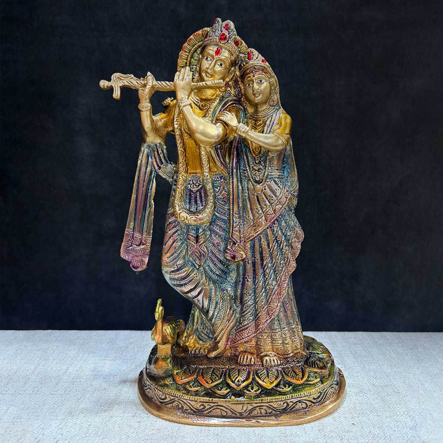 11.4 Inch Radha Krishna – Divine Harmony in a Sacred Sculpture – A Beautifully Handcrafted Brass Idol of Radha Krishna, Capturing Their Divine Bond of Love and Devotion. Perfect for Your Home, Temple, or Spiritual Decor. India’s Largest Pooja Accessories Brand – www.satvikworld.com
