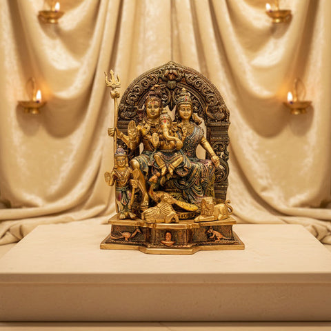 11.8 Inch Handcrafted Brass Shiv Parivaar Statue – Exquisite handcrafted brass statue of Lord Shiva, Goddess Parvati, Lord Ganesha, and Lord Kartikeya, perfect for worship and home décor. Ideal for bringing divine energy and blessings. India’s Largest Pooja Accessories Brand – www.satvikworld.com