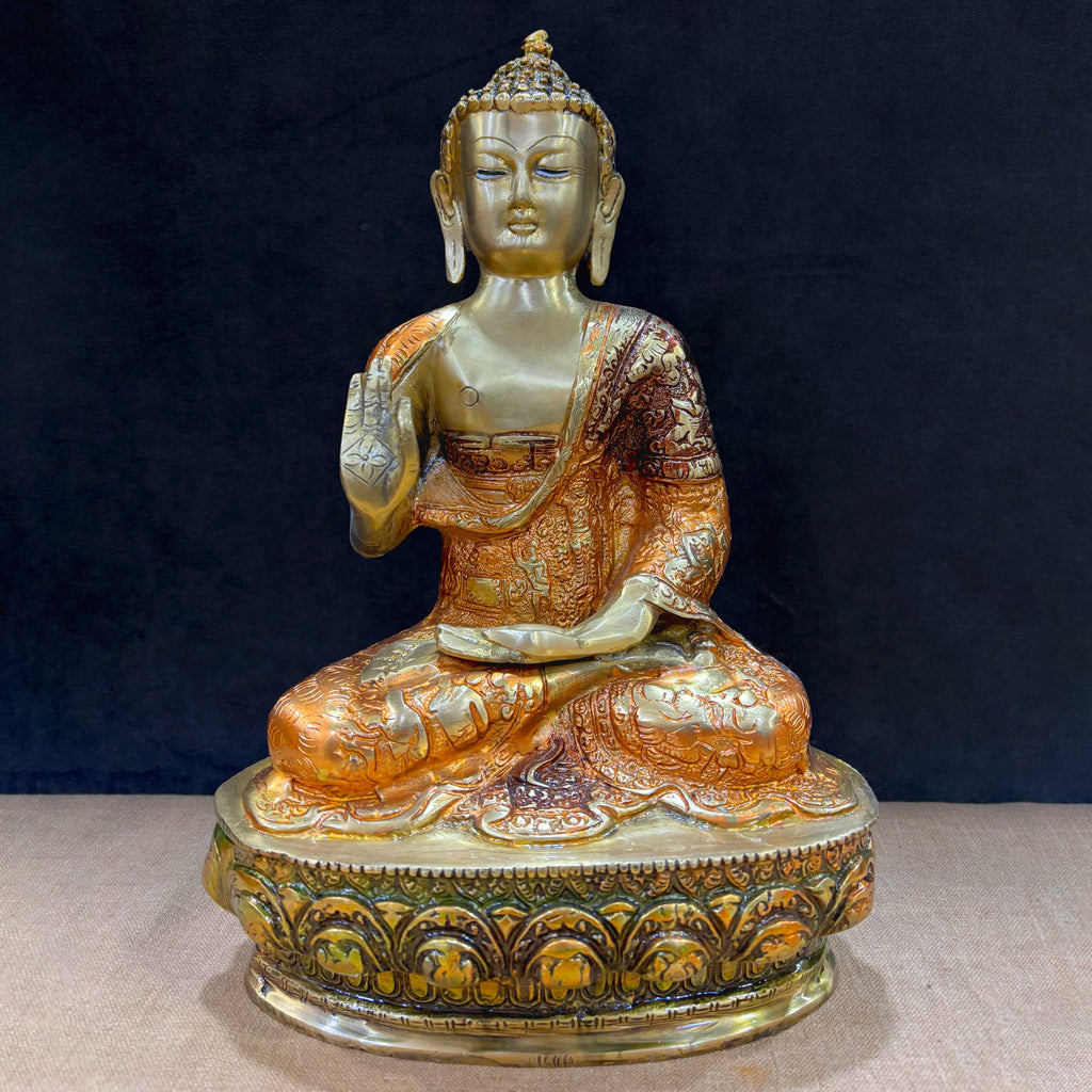 12.2 Inches Brass Buddha Sculpture: A beautifully crafted brass statue of Buddha, exuding tranquility and spiritual harmony. Perfect for enhancing meditation spaces, home decor, and temples. India’s Largest Pooja Accessories Brand – www.satvikworld.com