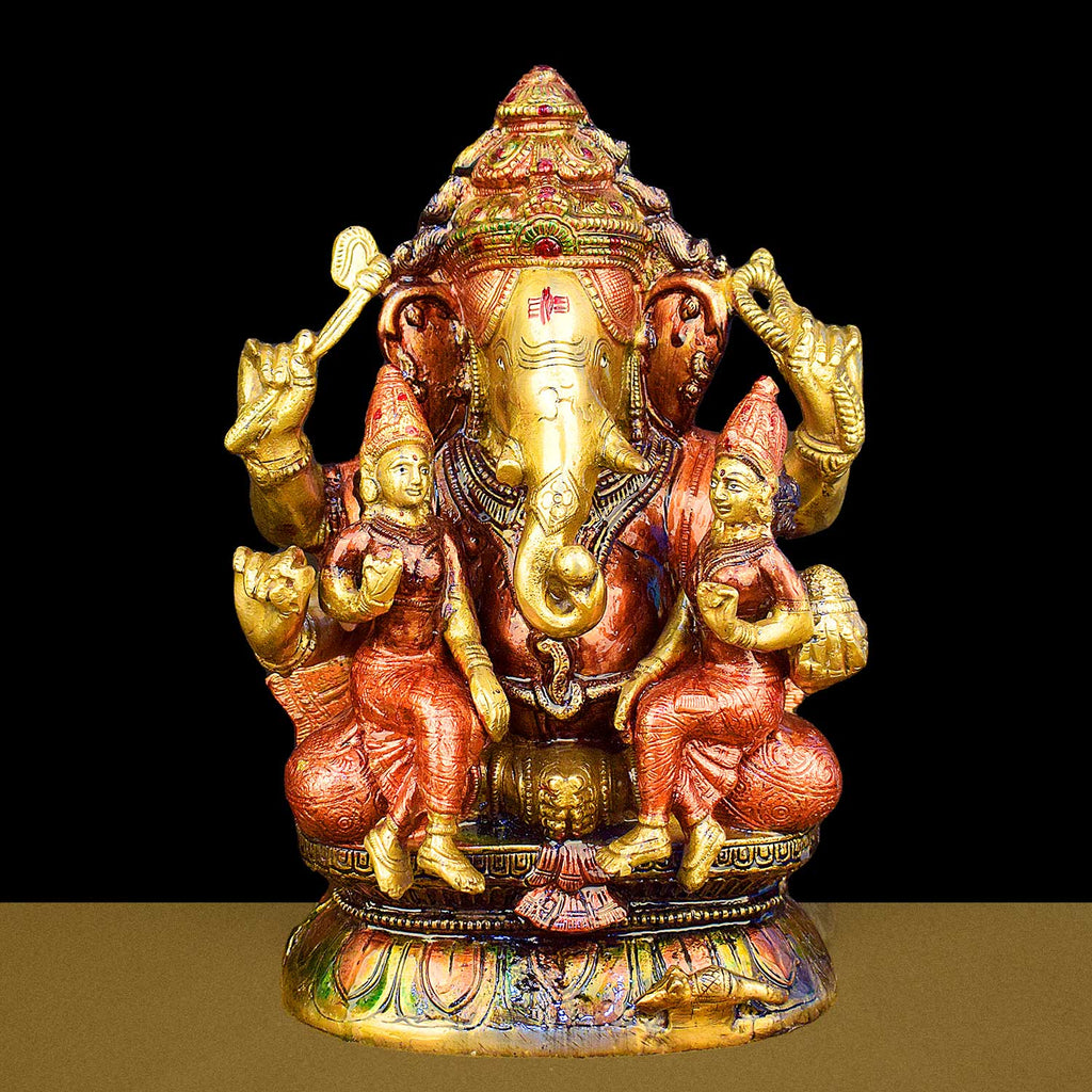 12.8-inch Lord Ganesha brass statue with Riddhi Siddhi, symbolizing prosperity, wisdom, and success, ideal for home temples and gifting. India’s Largest Brass Idols Brand - www.satvikworld.com
