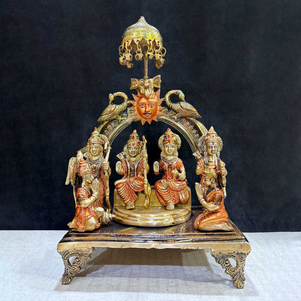 13.5 Inch Brass Ram Panchyat Idol – A Sacred Representation of Lord Ram with His Divine Companions for Worship and Spiritual Blessings. Perfect for home temple or puja room décor. India’s Largest Pooja Accessories Brand – www.satvikworld.com