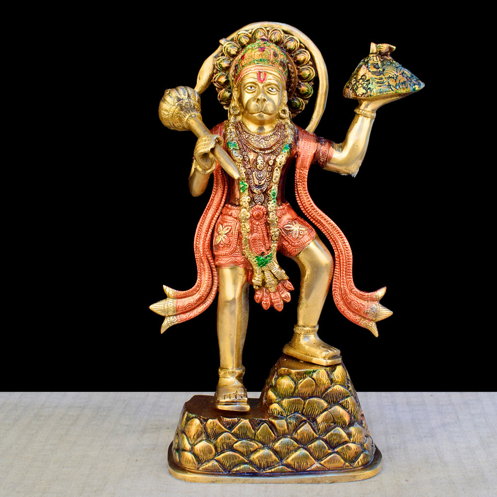 14.2 inch brass Kesari Nandan Hanuman idol, representing strength, devotion, and divine protection. India’s Largest Brass Idols Brand - www.satvikworld.com
