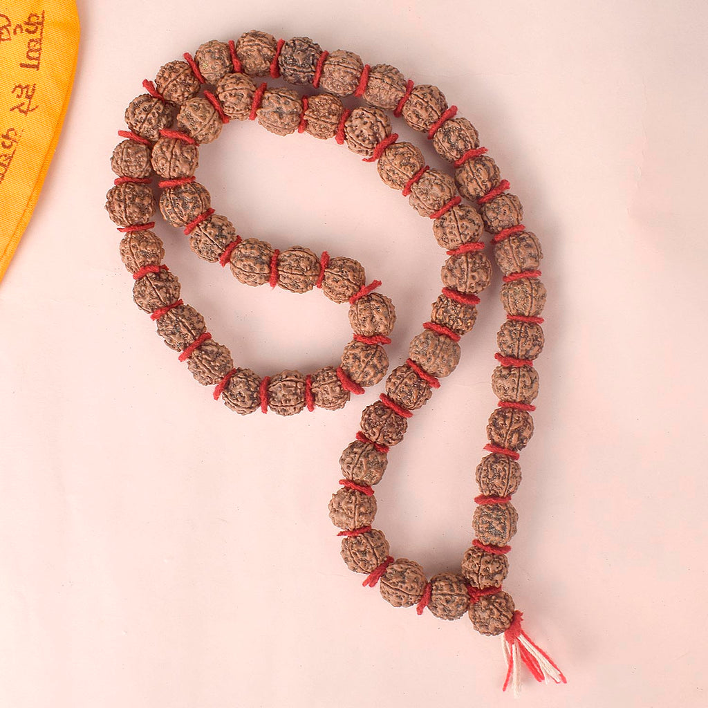 "18mm 5 Mukhi Kanthi Pathriya Rudraksha Mala with natural brown beads for spiritual protection and clarity"India’s Premium Rudraksha Jap Mala Store- www.satvikworld.com