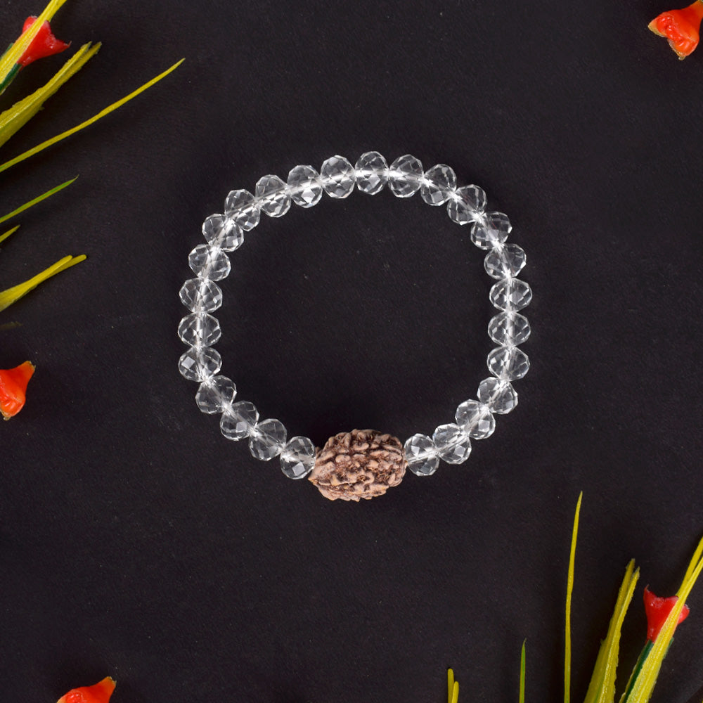 3 Mukhi Rudraksha Bracelet with Sphatik Crystal Beads for Courage and Spiritual Protection. India’s Largest Pooja Accessories Brand - www.satvikworld.com