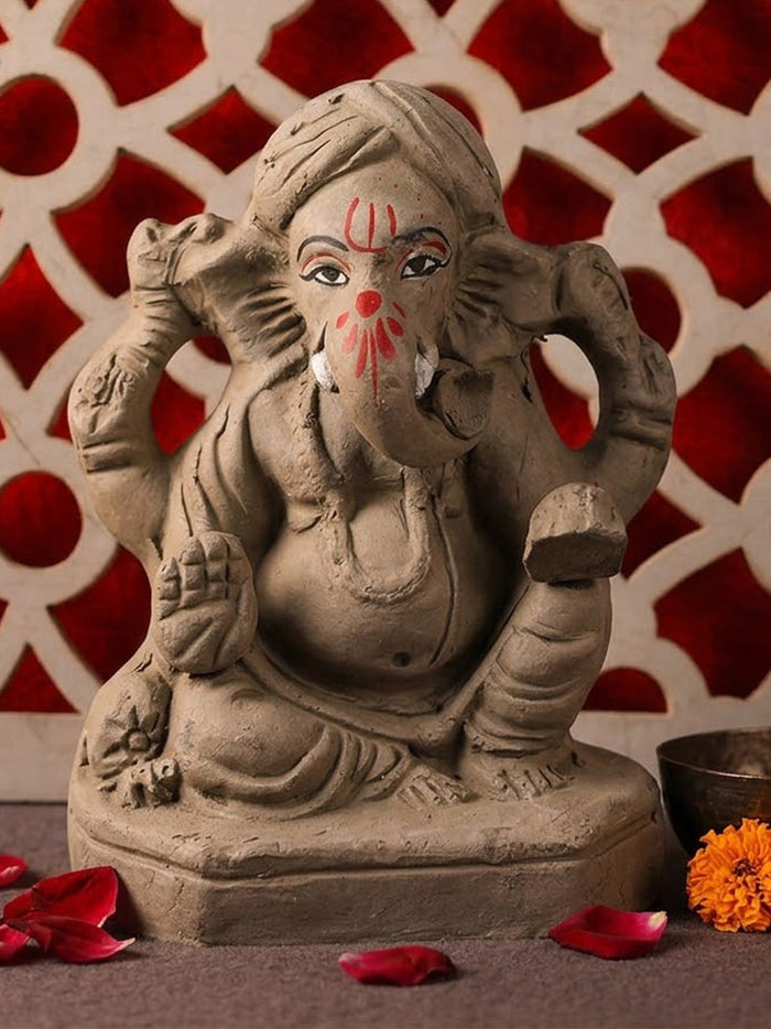 6 Inch Traditional Eco-Friendly Ganesha Idol in Lalitāsana Pose