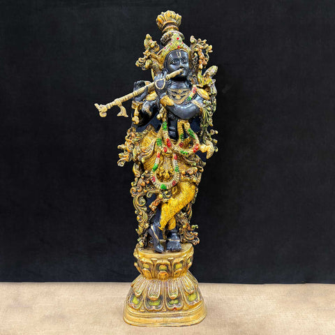 28 Inches Delicate Krishna Black Brass Idol