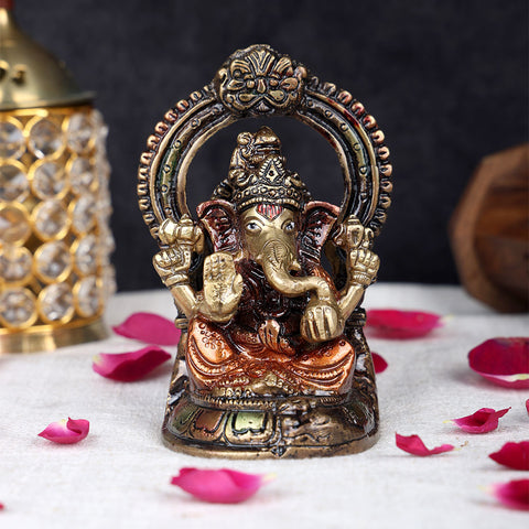 4.6 inch brass Lord Ganesha idol for home temple, handcrafted divine Ganpati murti for puja and decor. No.1 Brass Idol Store www.satvikworld.com
