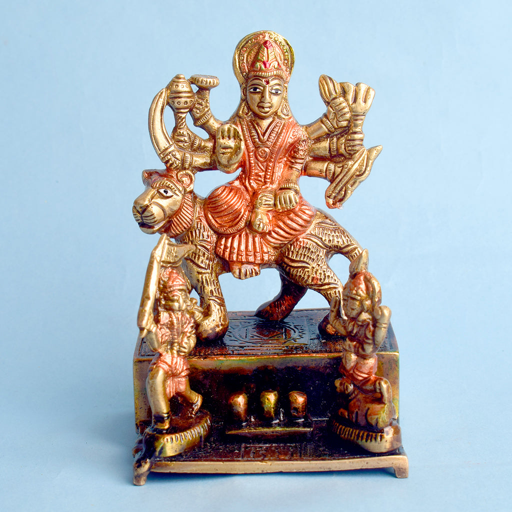 4.9 Inch Brass Sherawali Mata Idol | Divine Durga Maa Statue Brass Statue featuring intricate detailing, perfect for spiritual home decor, temple worship, and devotional gifting. India’s Largest Brass Idols Brand - www.satvikworld.com
