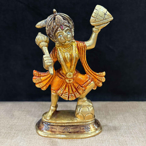 5.5-inch brass Hanuman Ji idol, depicting Lord Hanuman holding the Sanjeevani mountain, symbolizing strength, devotion, and the power to overcome obstacles. Perfect for spiritual worship or home décor. India’s Largest Pooja Accessories Brand – www.satvikworld.com