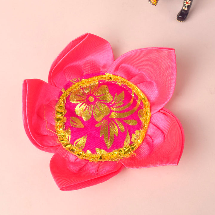 Sacred satin Kamal Asan with lotus design and golden lace border for pooja and meditation. India’s Largest Pooja Accessories Brand - www.satvikworld.com