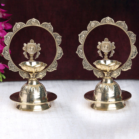 Brass Mor Kiran with Chakra Diya and Shankh Diya Pair for Pooja and Home Temple. India’s Largest Puja Accessories Brand- www.satvikworld.com