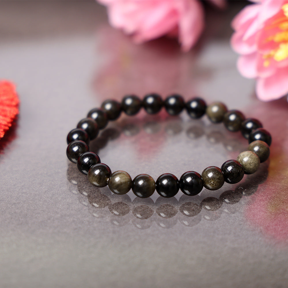 8mm authentic black obsidian healing bracelet for protection and grounding. India’s Largest Pooja Accessories Brand – www.satvikworld.com
