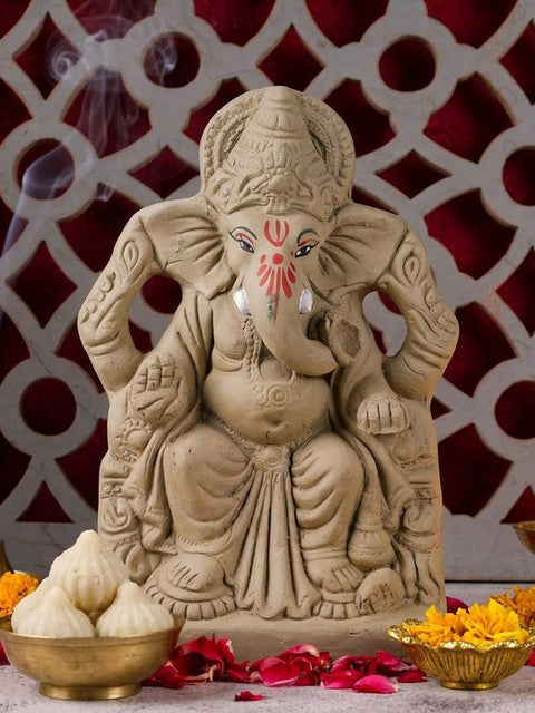 9 Inch Eco Friendly Ganesha Idol in Traditional Sitting Pose | India’s Largest Pooja Accessories Brand – www.satvikworld.com