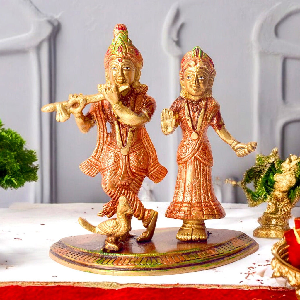 Divine Radha Rani and Krishna Kanhaiya Brass Idol – Traditional Hindu Deity Statue for Mandir, Home Temple, and Spiritual Decor | India’s Largest Pooja Accessories Brand – www.satvikworld.com