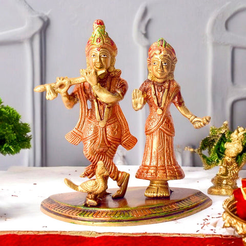 Divine Radha Rani and Krishna Kanhaiya Brass Idol – Traditional Hindu Deity Statue for Mandir, Home Temple, and Spiritual Decor | India’s Largest Pooja Accessories Brand – www.satvikworld.com