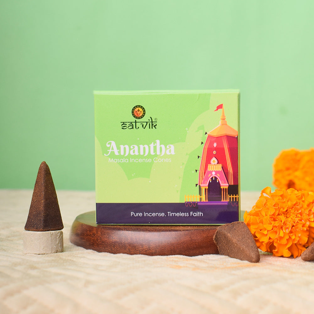 Anantha Pure Masala Incense Cones – Natural Handcrafted Dhoop for Meditation and Pooja. India’s Largest Pooja Accessories Brand - www.satviksworld.com
