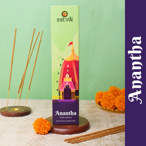 Anantha Pure Masala Incense Sticks pack for meditation, prayer, and soothing aroma. India’s Largest Pooja Accessories Brand - www.satvikworld.com