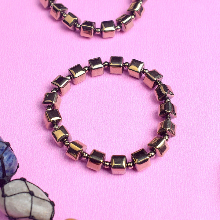 Authentic Pyrite Crystal Square Beads Bracelet for Reiki Healing with 8MM Stones for Prosperity and Energy Balance. India’s Largest Pooja Accessories Brand – www.satvikworld.com