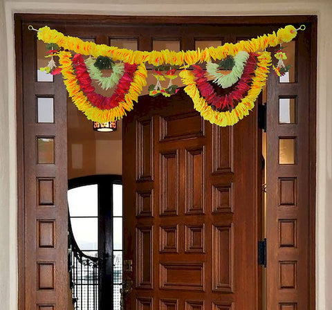 Beautiful Artificial Flower Bandarwal Toran in Design-10 featuring vibrant multicolor floral arrangements, perfect for decorating main doors, pooja rooms, and festive entrances during Diwali, weddings, or housewarming ceremonies. India’s Largest Pooja Accessories Brand – www.satvikworld.com