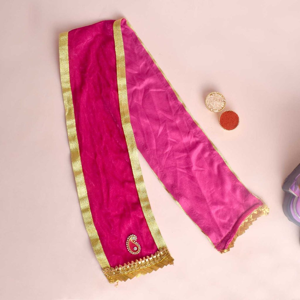 Beautiful Pink Angvastra/Patka/Duppata – 32-inch soft pink devotional cloth ideal for temple rituals, puja ceremonies, and traditional spiritual wear. India’s Largest Pooja Accessories Brand – www.satvikworld.com