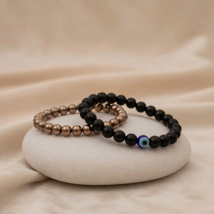 black obsidian evil eye bracelet golden pyrite bracelet protection prosperity combo. India’s Largest Puja Accessories Brand- www.satvikworld.com