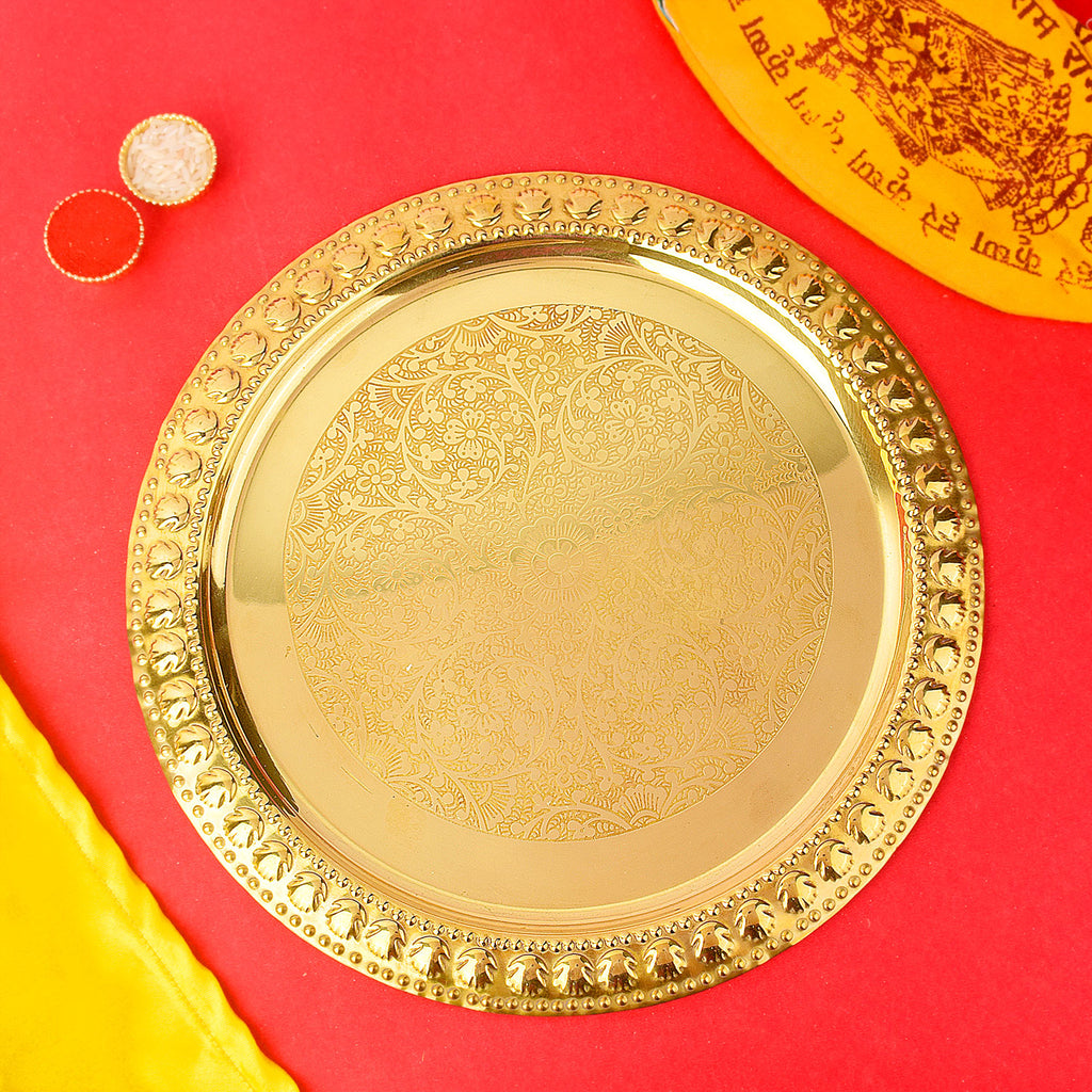 10-11 Inch Brass Butter Puja Thali with smooth traditional finish, ideal for aarti, daily rituals, and festive worship ceremonies. India’s Largest Pooja Accessories Brand – www.satvikworld.com