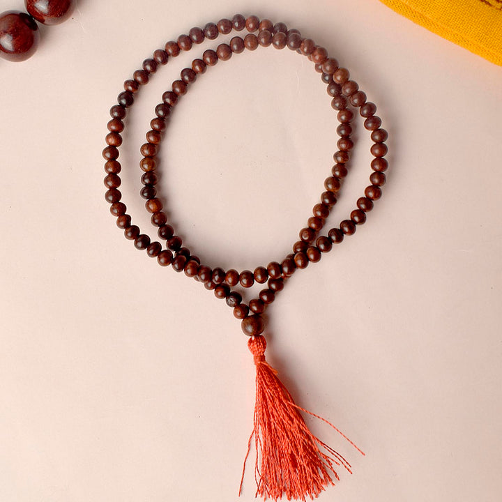 Certified 5mm 100% Original Pure Red Sandalwood Jap Mala from Andhra Pradesh, ideal for meditation, mantra chanting, and spiritual upliftment. India’s Largest Pooja Accessories Brand - www.satvikworld.com
