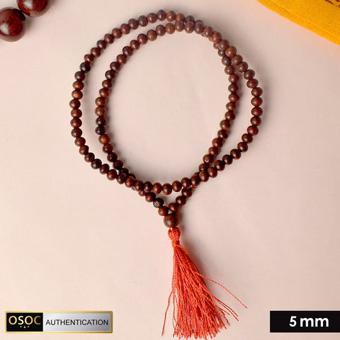 Certified 5mm 100% Original Pure Red Sandalwood Jap Mala from Andhra Pradesh, ideal for meditation, mantra chanting, and spiritual upliftment. India’s Largest Pooja Accessories Brand - www.satvikworld.com