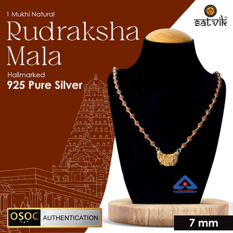 Certified authentic 1 Mukhi Rudraksha mala with silver capping for spiritual awakening, meditation, and divine connection India’s Premium Jap Mala Store - www.satvikworld.com