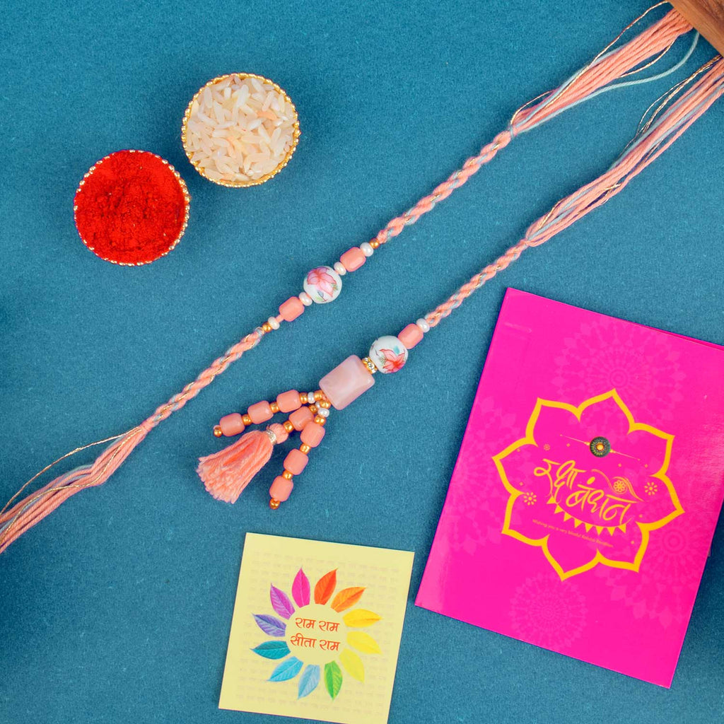 Designer Couple Rakhi Set for Bhaiya and Bhabhi with Roli Chawal and Ram Sita Stickers – Raksha Bandhan Gift Combo. India’s Largest Brass Idols Brand - www.satvikworld.com