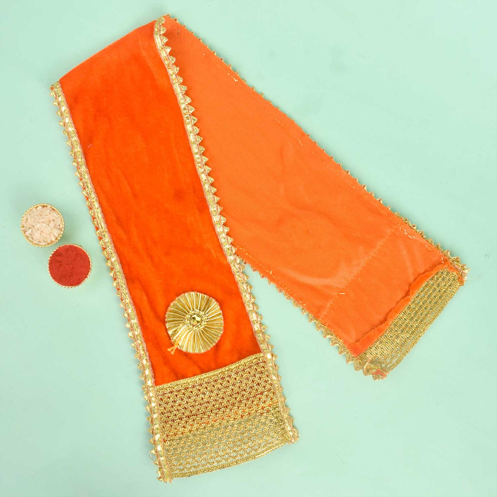 Classic Orange Angvastra/Patka/Duppata – Available in 24, 32, and 35 inches, vibrant orange devotional cloth perfect for temple rituals, puja, and spiritual ceremonies. India’s Largest Pooja Accessories Brand – www.satvikworld.com