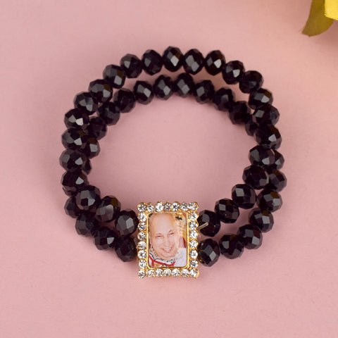 Black Round Pearl Bracelet with Jai Guruji Swaroop