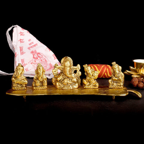 Unique statue featuring five Ganesha idols, each holding a different musical instrument, symbolizing harmony, creativity, and divine blessings. Intricately crafted, perfect for worship or as a decorative centerpiece. India’s Largest Pooja Accessories Brand – www.satvikworld.com