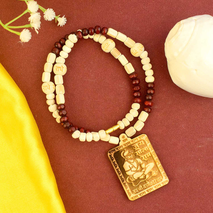 Jai Sita Ram / Jai Shri Bageshwar Dham Wooden Locket with 4 Colour Beads – devotional necklace for mantra chanting, protection, and spiritual strength. India’s Largest Brass Idols Brand - www.satvikworld.com
