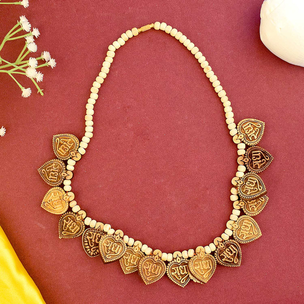 Wooden Mala with Radha Locket – natural wooden beads for chanting, meditation, and spiritual devotion with a beautifully designed Radha pendant for divine love and peace. India’s Largest Brass Idols Brand - www.satvikworld.com
