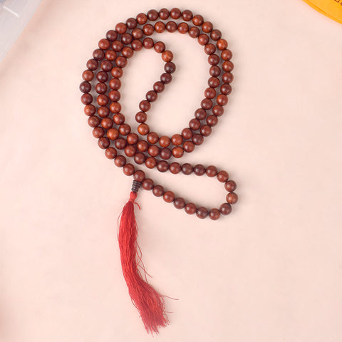 Certified 12mm 100% original authentic red sandalwood (Chandan) jap mala from Andhra Pradesh, featuring large polished beads for meditation, chanting, and spiritual rituals.India’s Premium Jap Mala Store - www.satvikworld.com