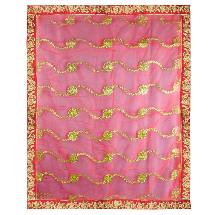 Enhance your pooja rituals with this elegant Pink and Gold Mata Chunri, sized 214 cm x 103 cm. Featuring golden wave-like patterns and a decorative border, it is ideal for Devi pooja, temple decor, and religious ceremonies during Navratri, Diwali, and other festive celebrations.

Shop now at satvikworld.com for premium Hindu pooja essentials delivered across the USA.