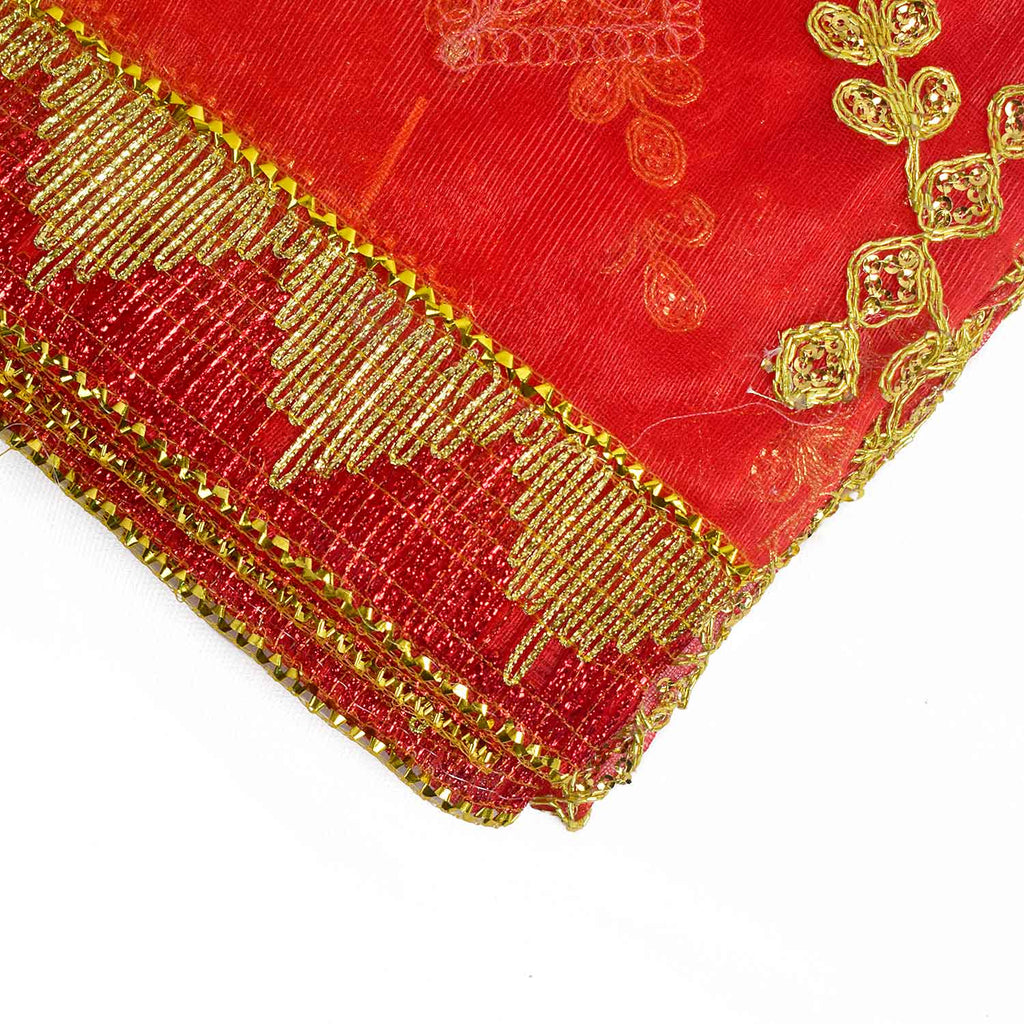 Traditional Pink Pooja Chunri with Golden Embroidered Diamond Chain Motifs – 104x214 cm (40.9x84.3 inches), ideal for Hindu rituals, temple decor, and festive celebrations like Diwali and Navratri in the USA.