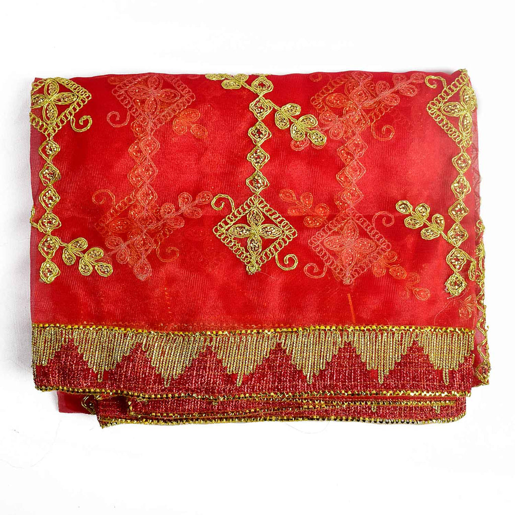 Traditional Pink Pooja Chunri with Golden Embroidered Diamond Chain Motifs – 104x214 cm (40.9x84.3 inches), ideal for Hindu rituals, temple decor, and festive celebrations like Diwali and Navratri in the USA.