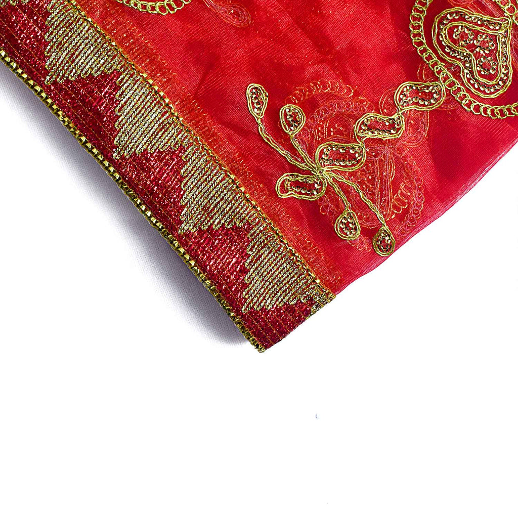 Traditional Pink Pooja Chunri with Golden Embroidery – 100x216 cm (39x85 inches), ideal for Hindu rituals, temple decor, and festive celebrations like Diwali and Navratri in the USA.