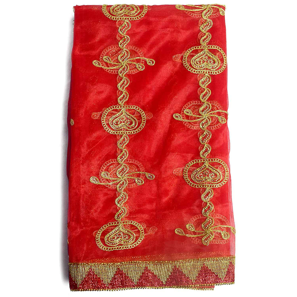Traditional Pink Pooja Chunri with Golden Embroidery – 100x216 cm (39x85 inches), ideal for Hindu rituals, temple decor, and festive celebrations like Diwali and Navratri in the USA.