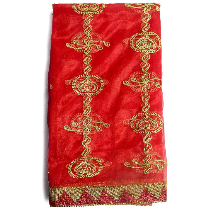 Traditional Pink Pooja Chunri with Golden Embroidery – 100x216 cm (39x85 inches), ideal for Hindu rituals, temple decor, and festive celebrations like Diwali and Navratri in the USA.