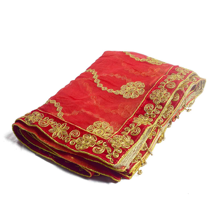 Enhance your pooja rituals with this elegant Pink and Gold Mata Chunri, sized 214 cm x 103 cm. Featuring golden wave-like patterns and a decorative border, it is ideal for Devi pooja, temple decor, and religious ceremonies during Navratri, Diwali, and other festive celebrations.

Shop now at satvikworld.com for premium Hindu pooja essentials delivered across the USA.