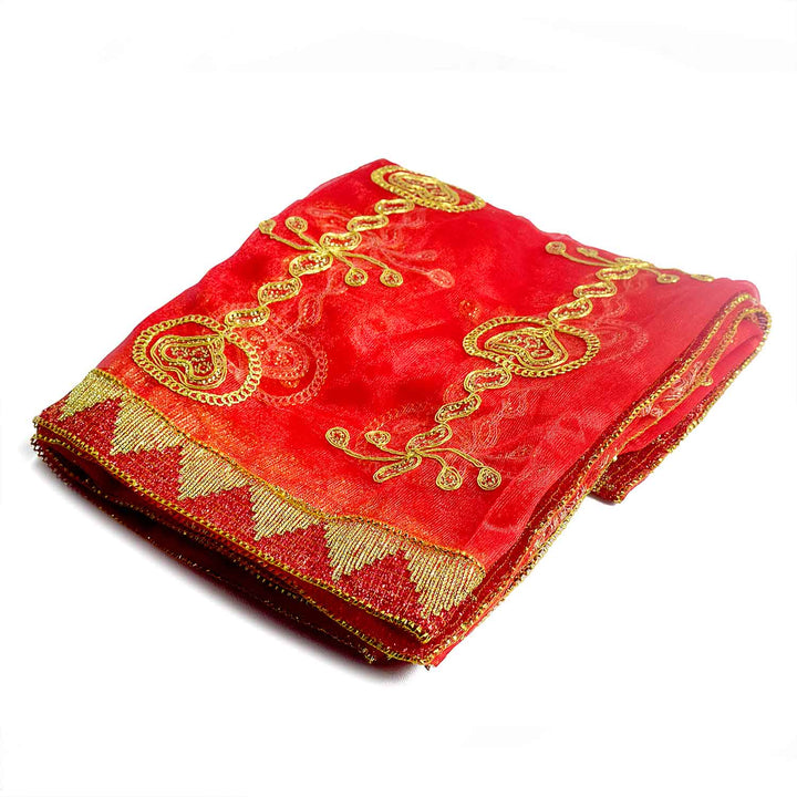 Traditional Pink Pooja Chunri with Golden Embroidery – 100x216 cm (39x85 inches), ideal for Hindu rituals, temple decor, and festive celebrations like Diwali and Navratri in the USA.